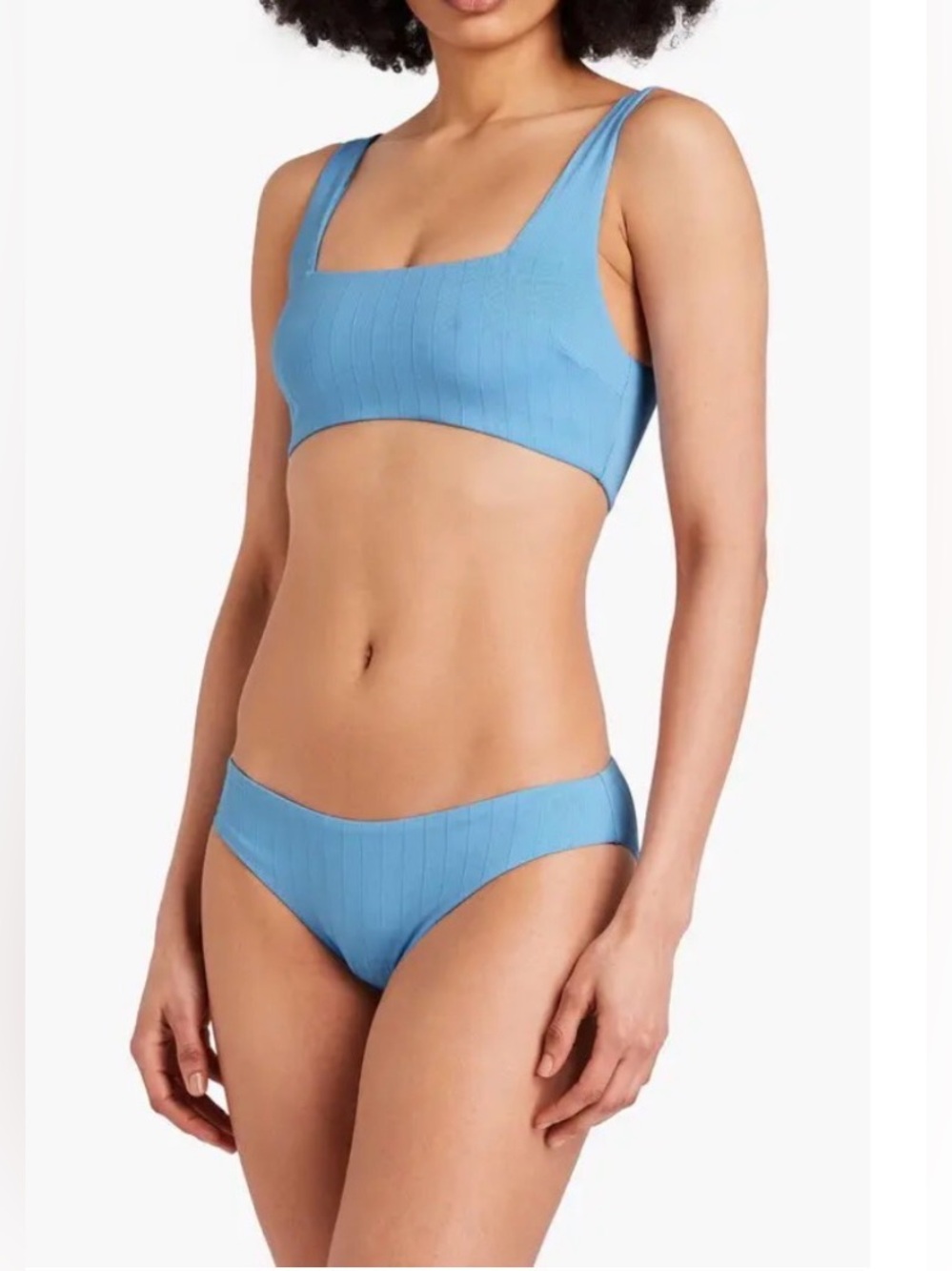 Onia Sky Blue Ribbed Square-Neck Bikini Set